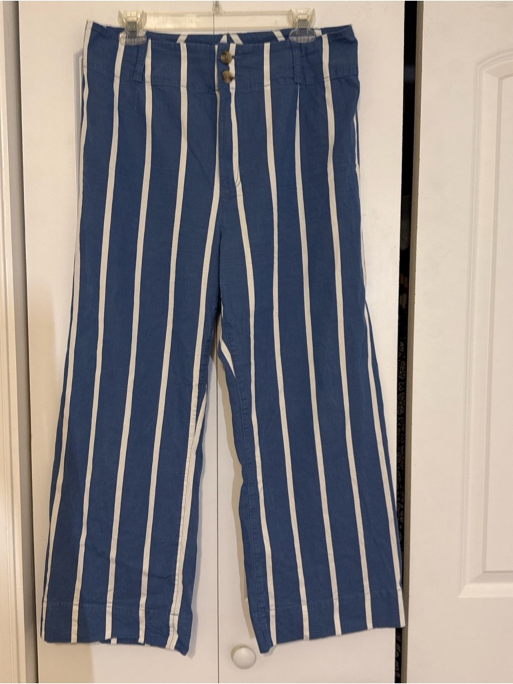 LC Lauren Conrad Pants Womens Sz 12 Blue Striped Cropped Wide Leg Casual Stretch